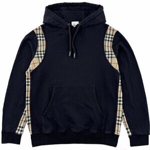 Burberry House Check Pattern V-Neck Hoodie Jacket Unisex M Black Luxury Designer
